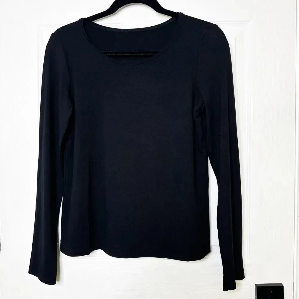 EILEEN FISHER Long Sleeve Rayon Blend Black Long Sleeve Tee NO‎ SIZE TAG READ